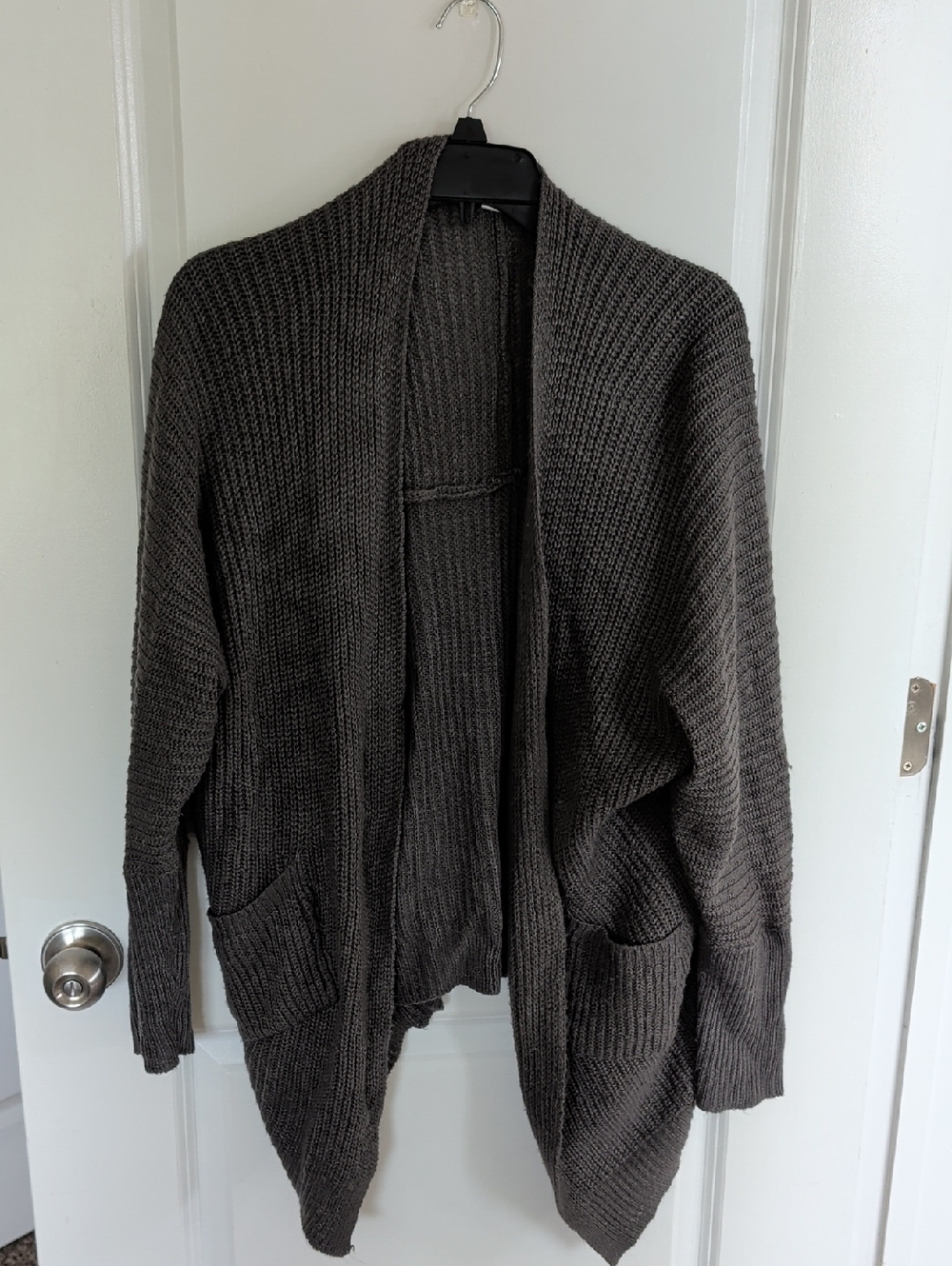 Say What? Dark Gray Open Front Knit Cardigan